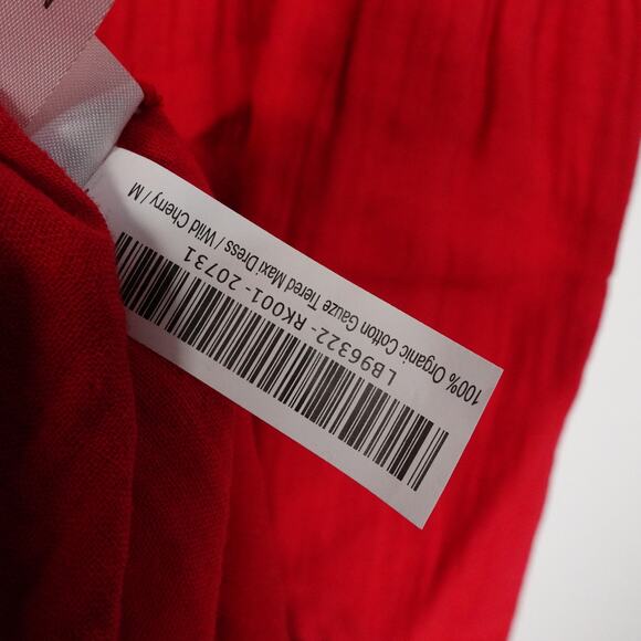 NWOT Quince Wild Cherry Red Organic Cotton Gauze Tiered Maxi Dress Medium 4265-Q - Picture 9 of 11